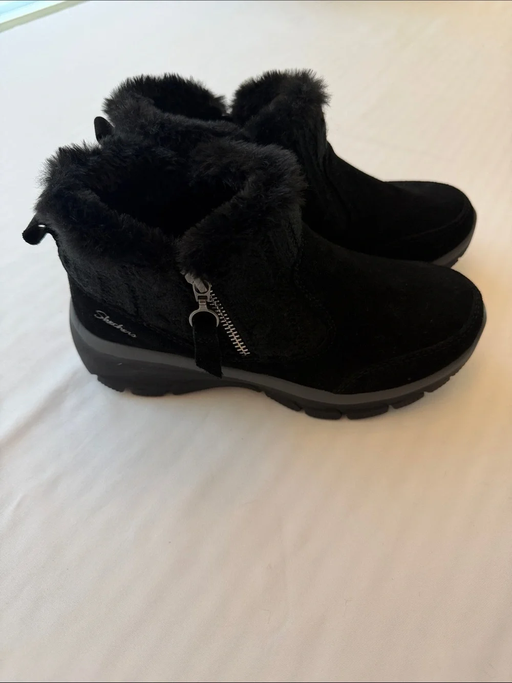 Skechers Black Faux-Fur Zip Ankle Boots